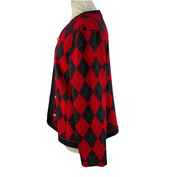 Vintage Stuart Alan Sz 14 Knit Sweater Argyle Knit USA Made Double Breasted Red - Picture 5 of 9